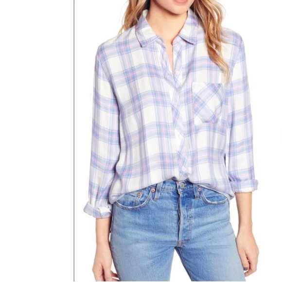 Rails Tops - Rails Anthropologie Hunter White Coast Blush Button Down Flannel Plaid Shirt